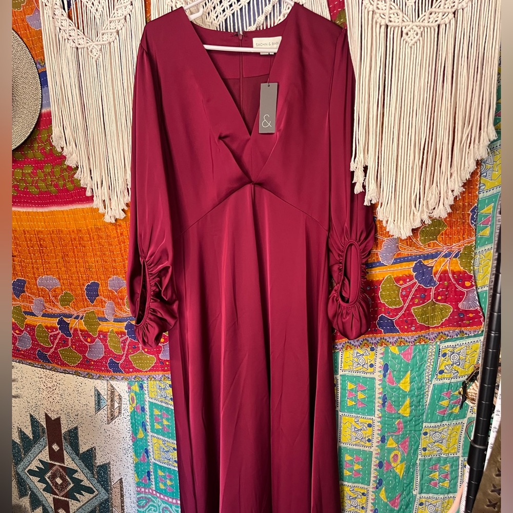 Sachin + Babi Red Ruched Tie Front Gown